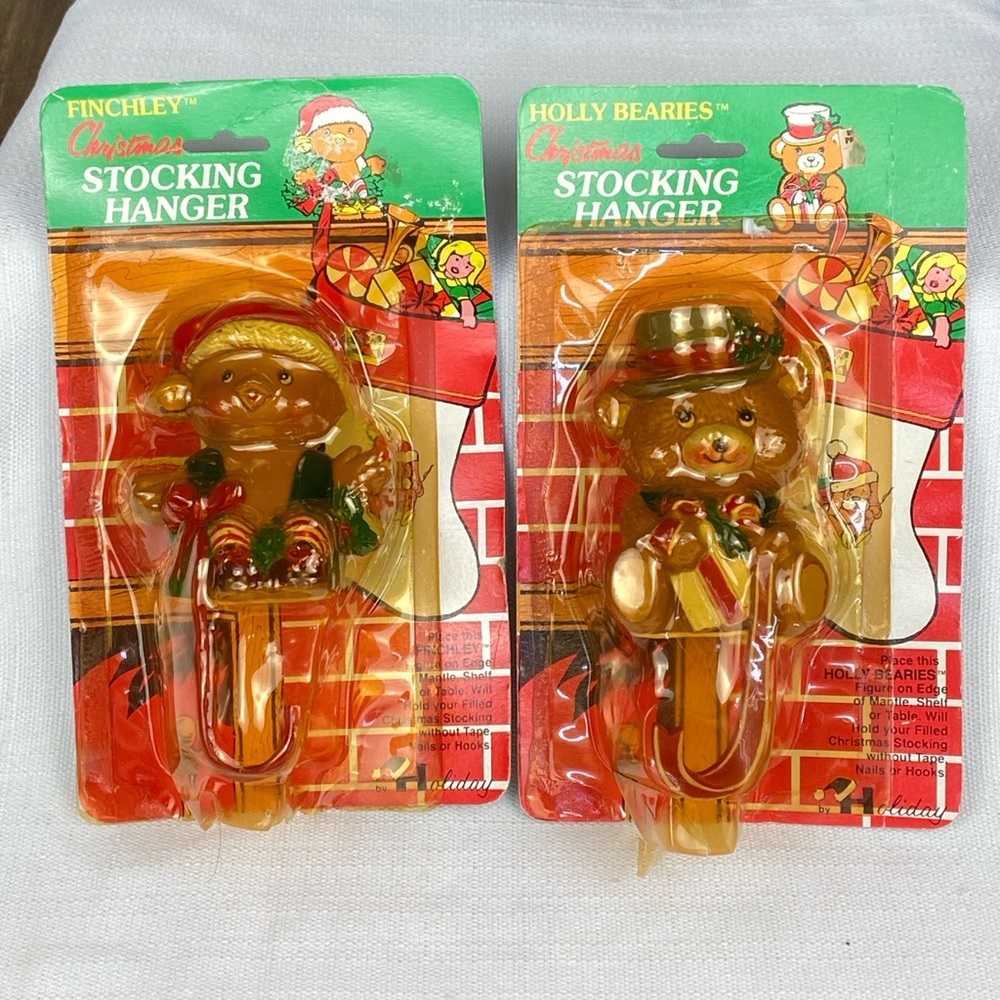 Vtg NOS Finchey Christmas Stocking Holders Set Of 2  Mantel